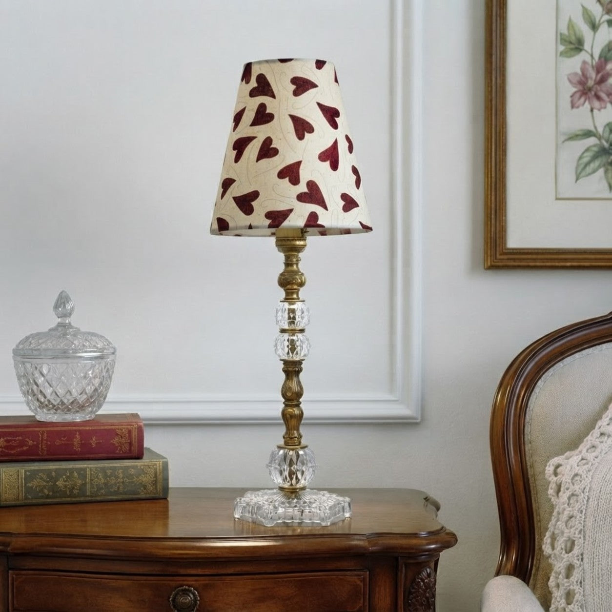 Custom Vintage Glass & Solid Brass Boudoir Lamp | Rebuilt Accent Table Lamp | New Wiring