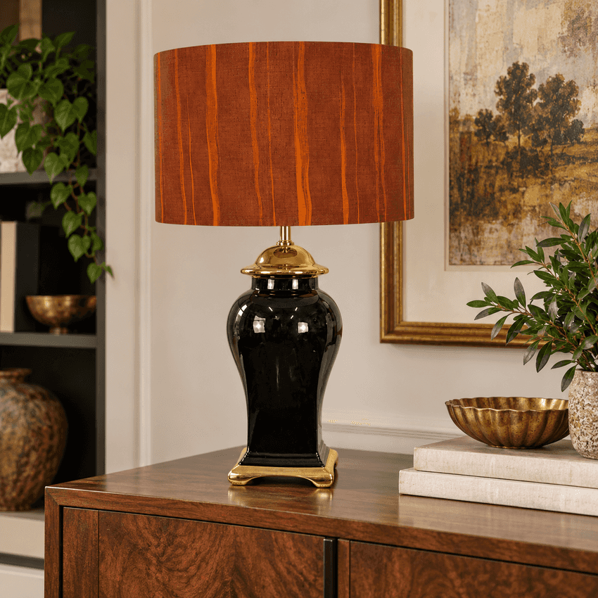 Vintage Japanese Tsumugi Silk Drum Lampshade | Rust Orange Kimono Fabric Shade | Handmade Silk Lamp Shade | Custom Sizes