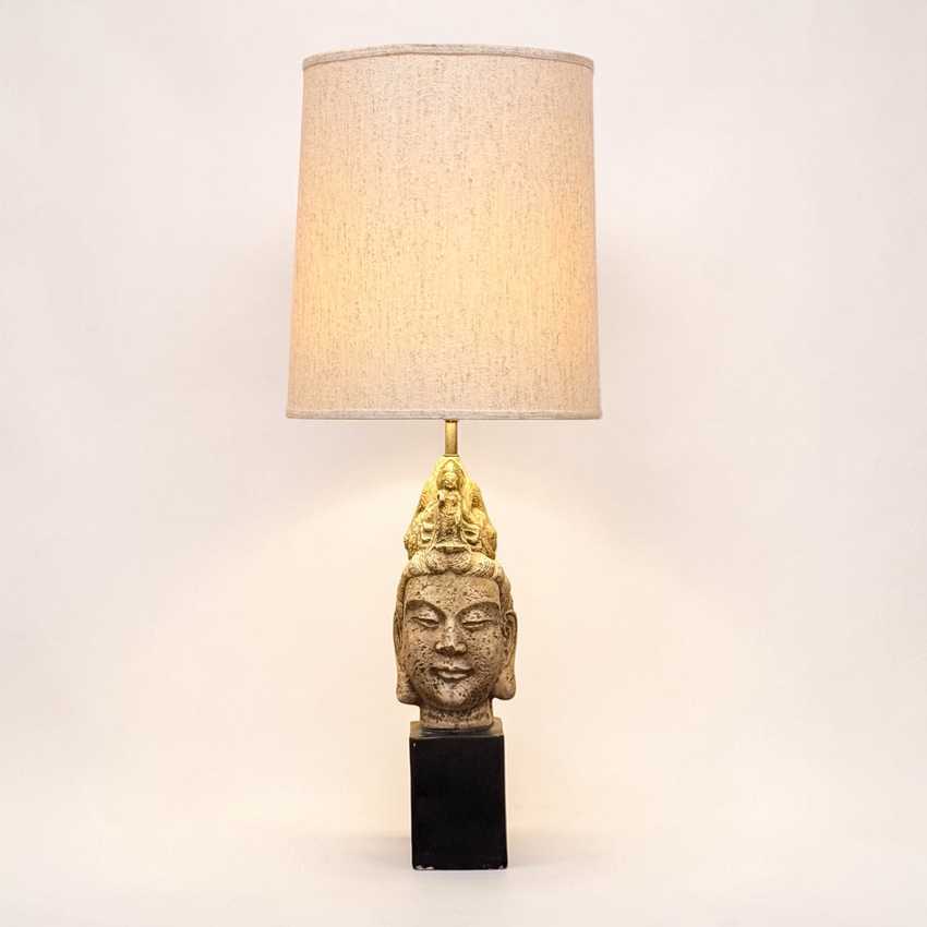 James Mont Ceramic Vintage Tara Buddha Head Lamp, Figural Home Decor Lamp, Mid Century Asian Vintage Buddha