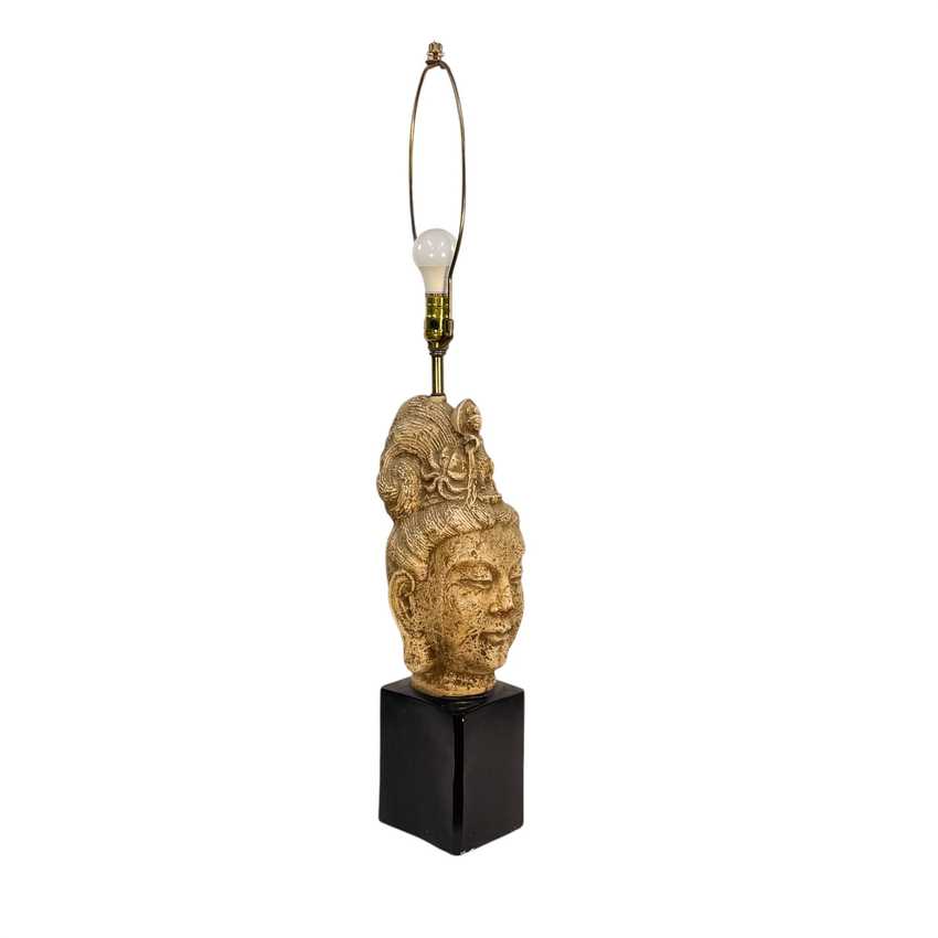 James Mont Ceramic Vintage Tara Buddha Head Lamp, Figural Home Decor Lamp, Mid Century Asian Vintage Buddha