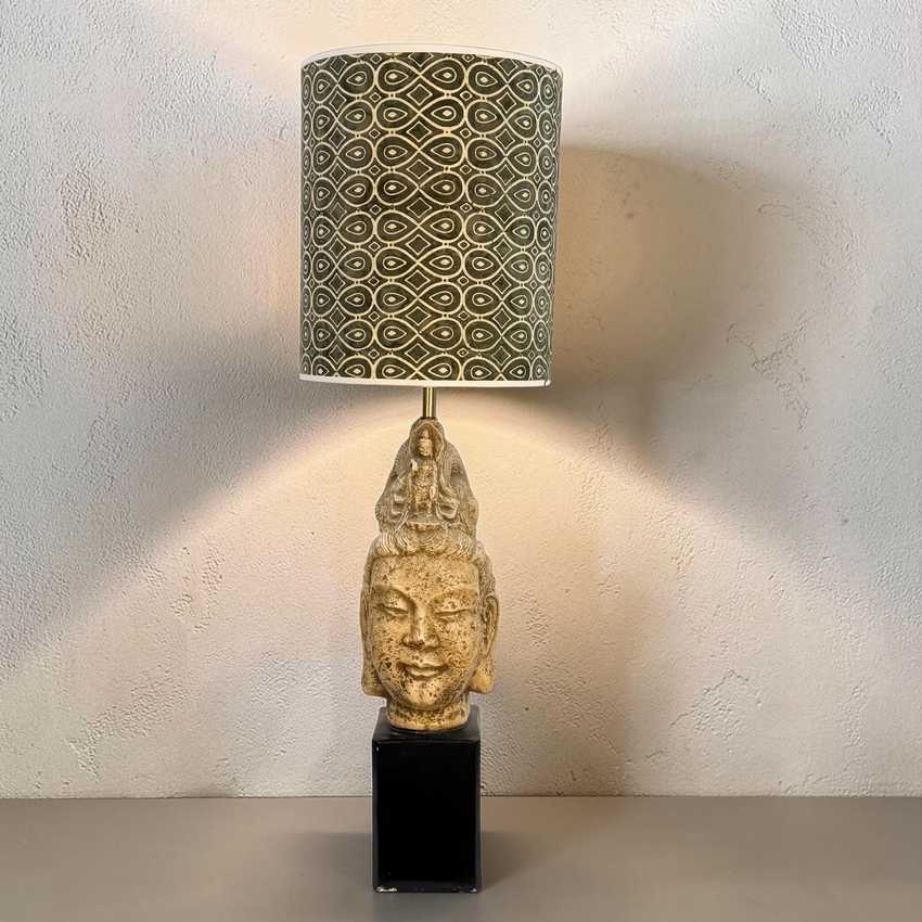James Mont Ceramic Vintage Tara Buddha Head Lamp, Figural Home Decor Lamp, Mid Century Asian Vintage Buddha