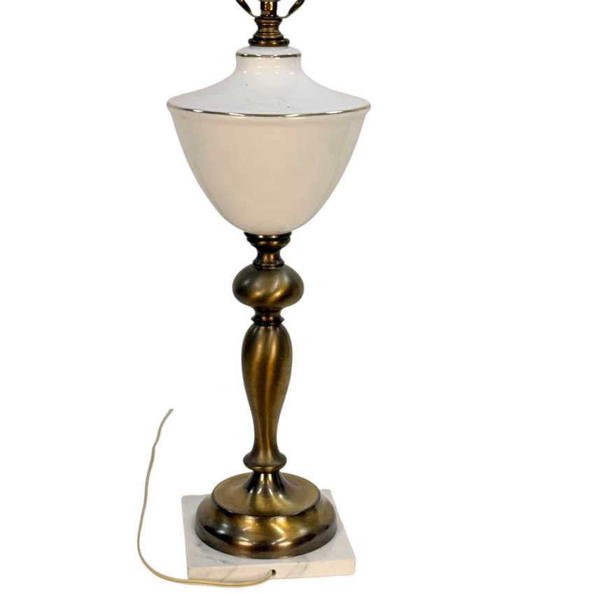 Vintage Hand Painted Floral Glass Lamp Pink Flowers Brass Marble Base 26.5”