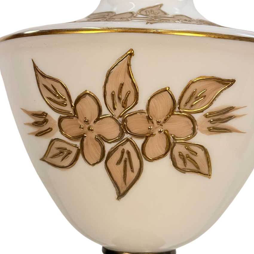 Vintage Hand Painted Floral Glass Lamp Pink Flowers Brass Marble Base 26.5”