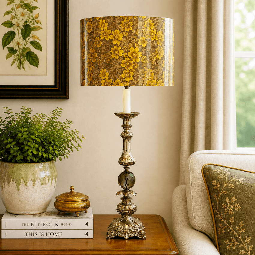 Vintage Hollywood Regency Candlestick Lamp Gray Glass Ornate Metal 36.5” Table Lamp