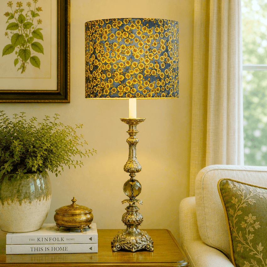 Vintage Hollywood Regency Candlestick Lamp Gray Glass Ornate Metal 36.5” Table Lamp
