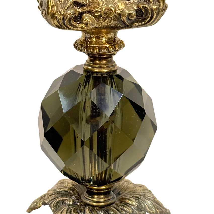 Vintage Hollywood Regency Candlestick Lamp Gray Glass Ornate Metal 36.5” Table Lamp
