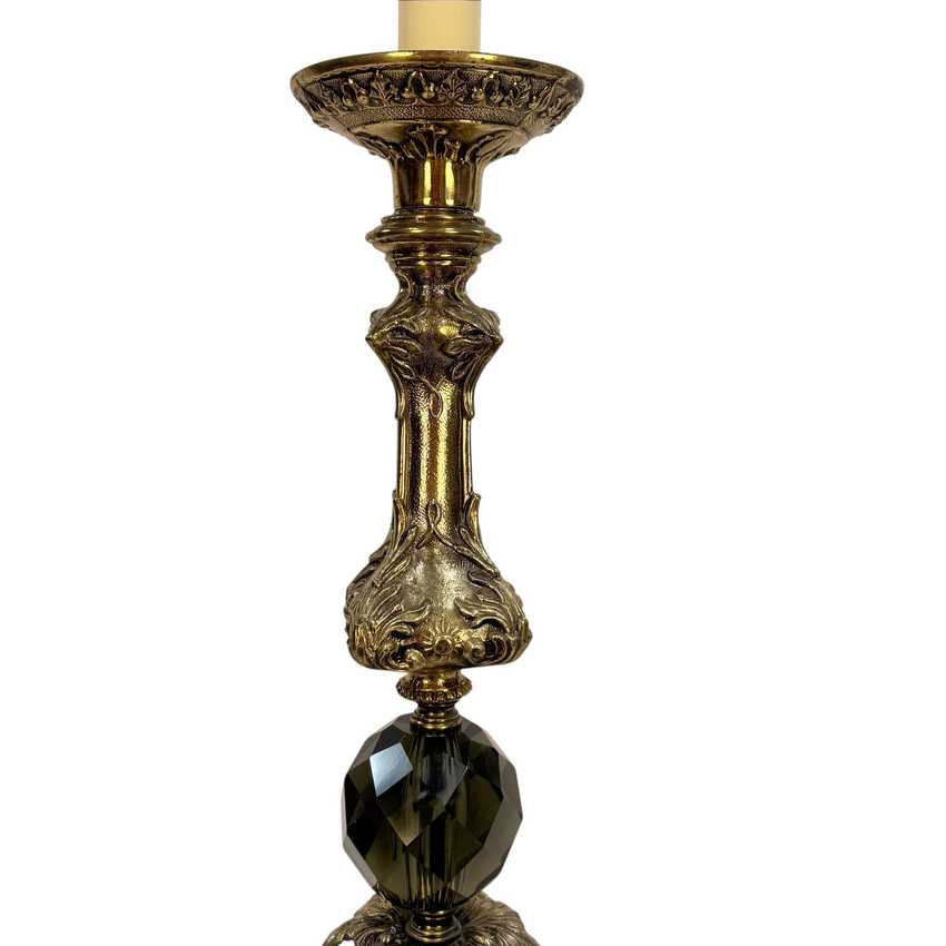 Vintage Hollywood Regency Candlestick Lamp Gray Glass Ornate Metal 36.5” Table Lamp