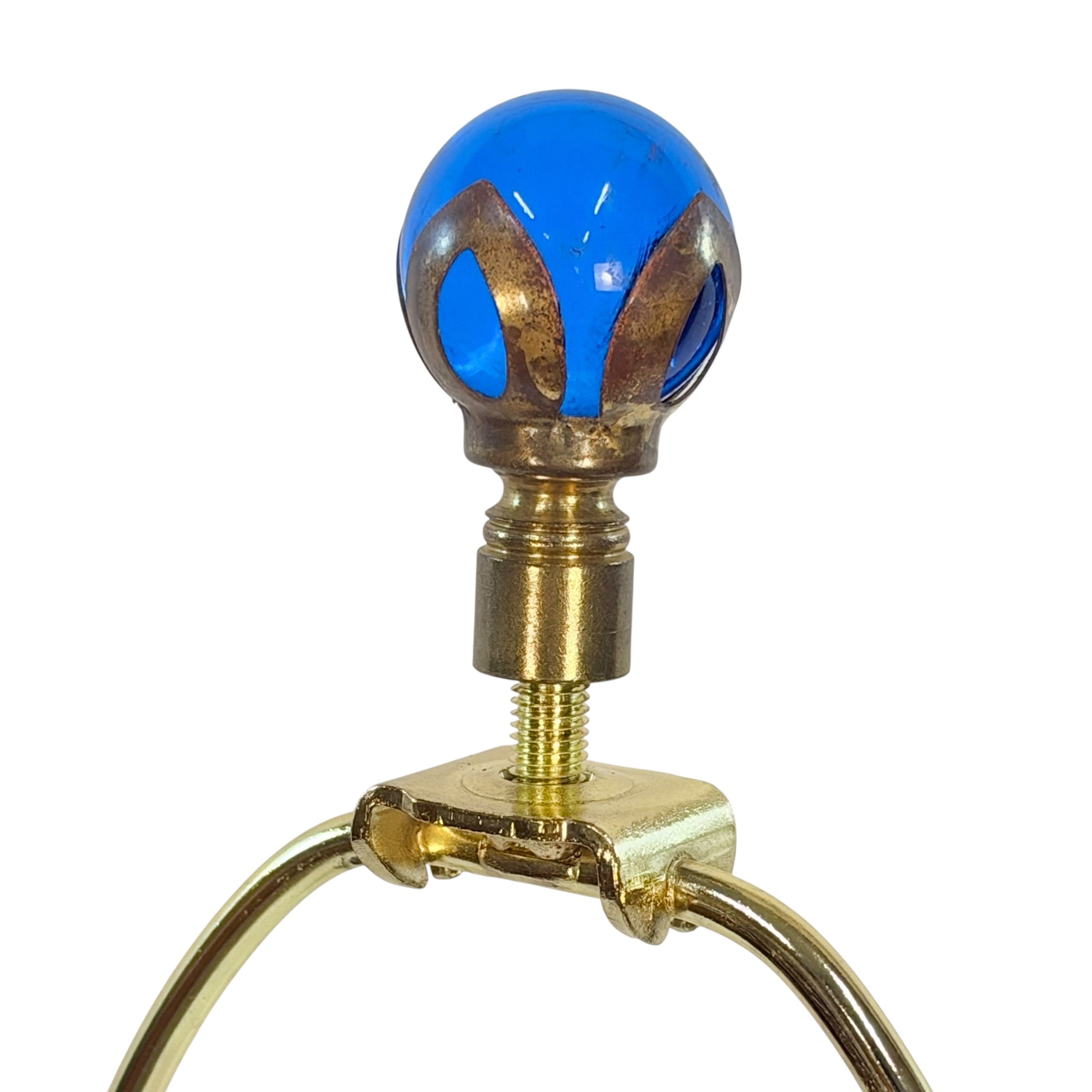 Custom Art Glass Vase Lamp – Cobalt Blue Swirl Glass – One of a Kind Handmade Table Lamp – Dark Patina Brass – Vintage Glass Lighting