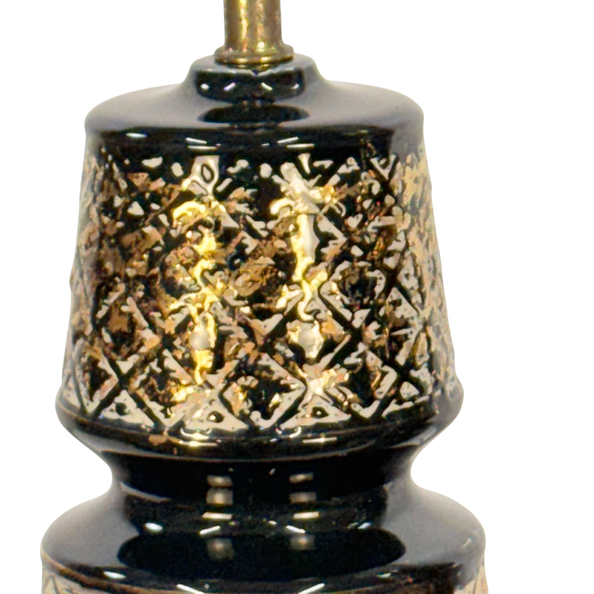 Pair Vintage 1970s Black & Gold Table Lamps with Original Fiberglass Shades | Hollywood Regency MCM