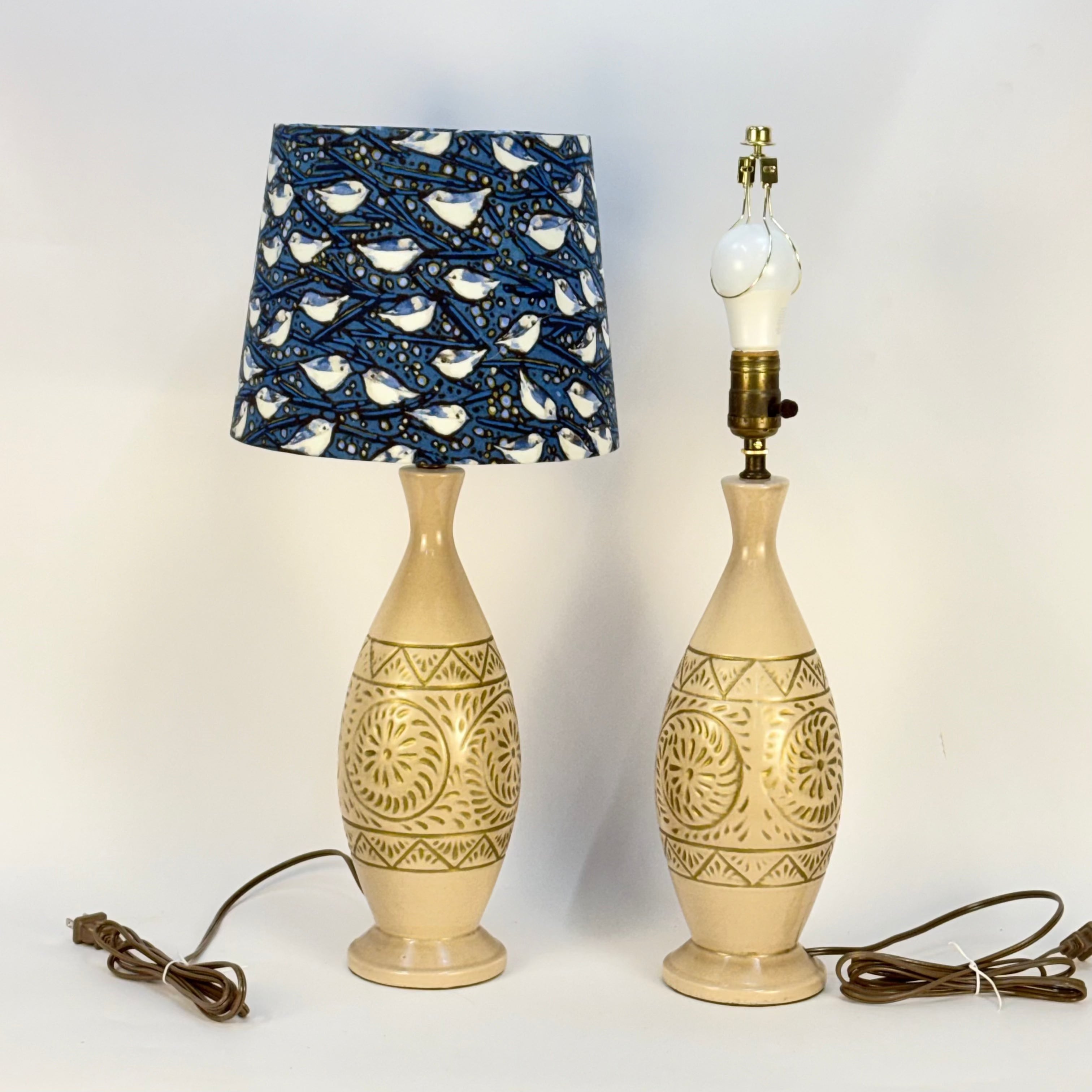 Pair of MCM Tan and Gold Ceramic Lamps