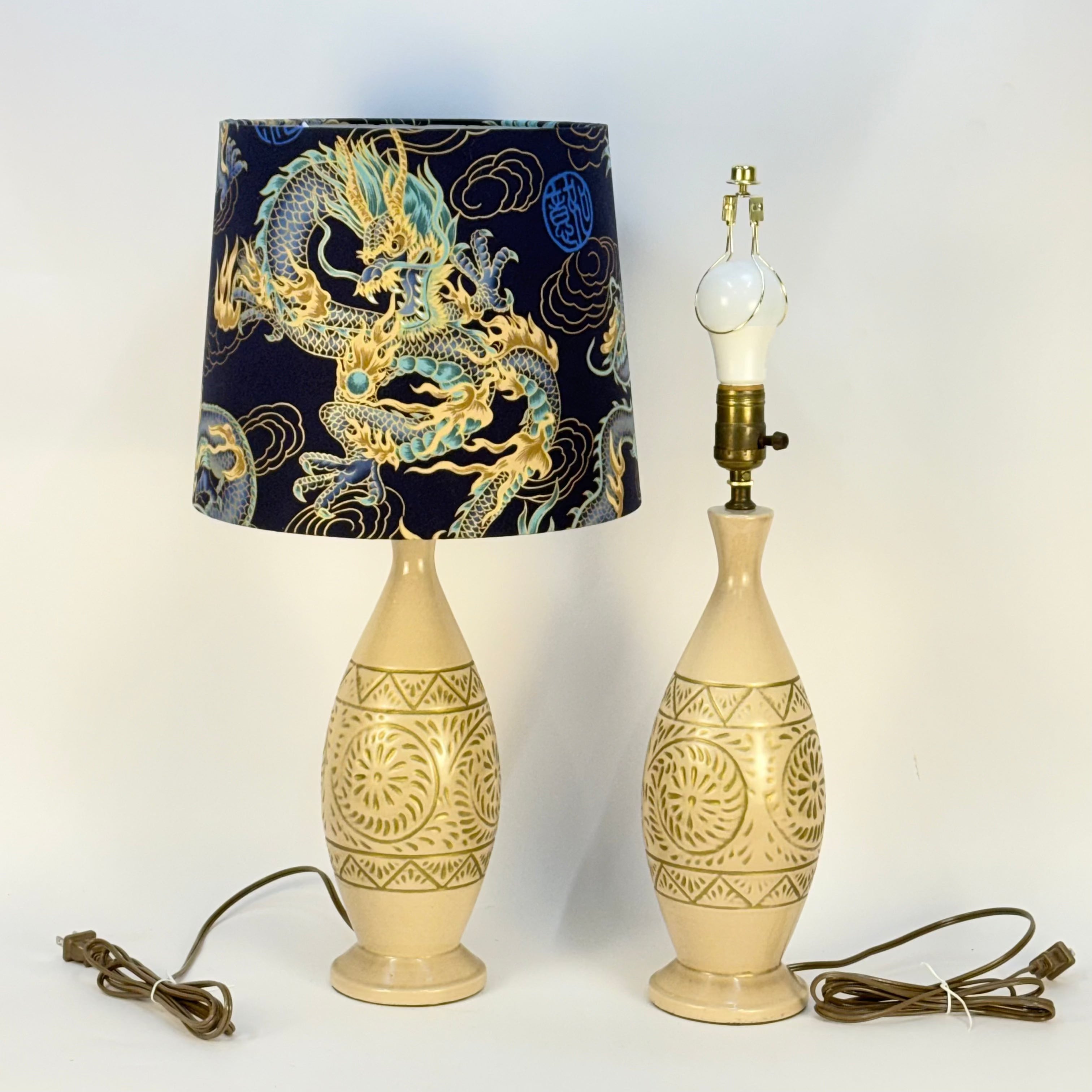 Pair of MCM Tan and Gold Ceramic Lamps