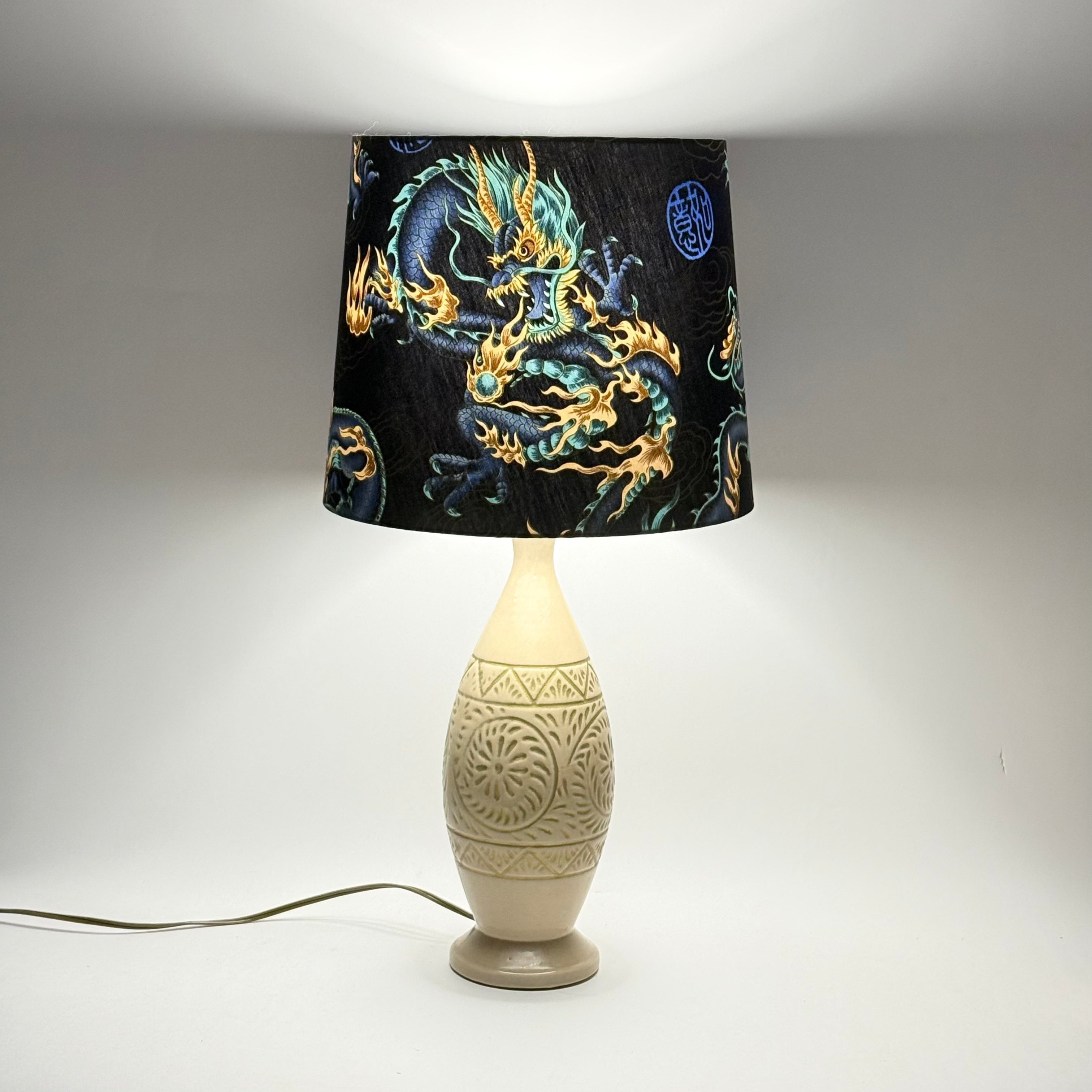 Pair of MCM Tan and Gold Ceramic Lamps