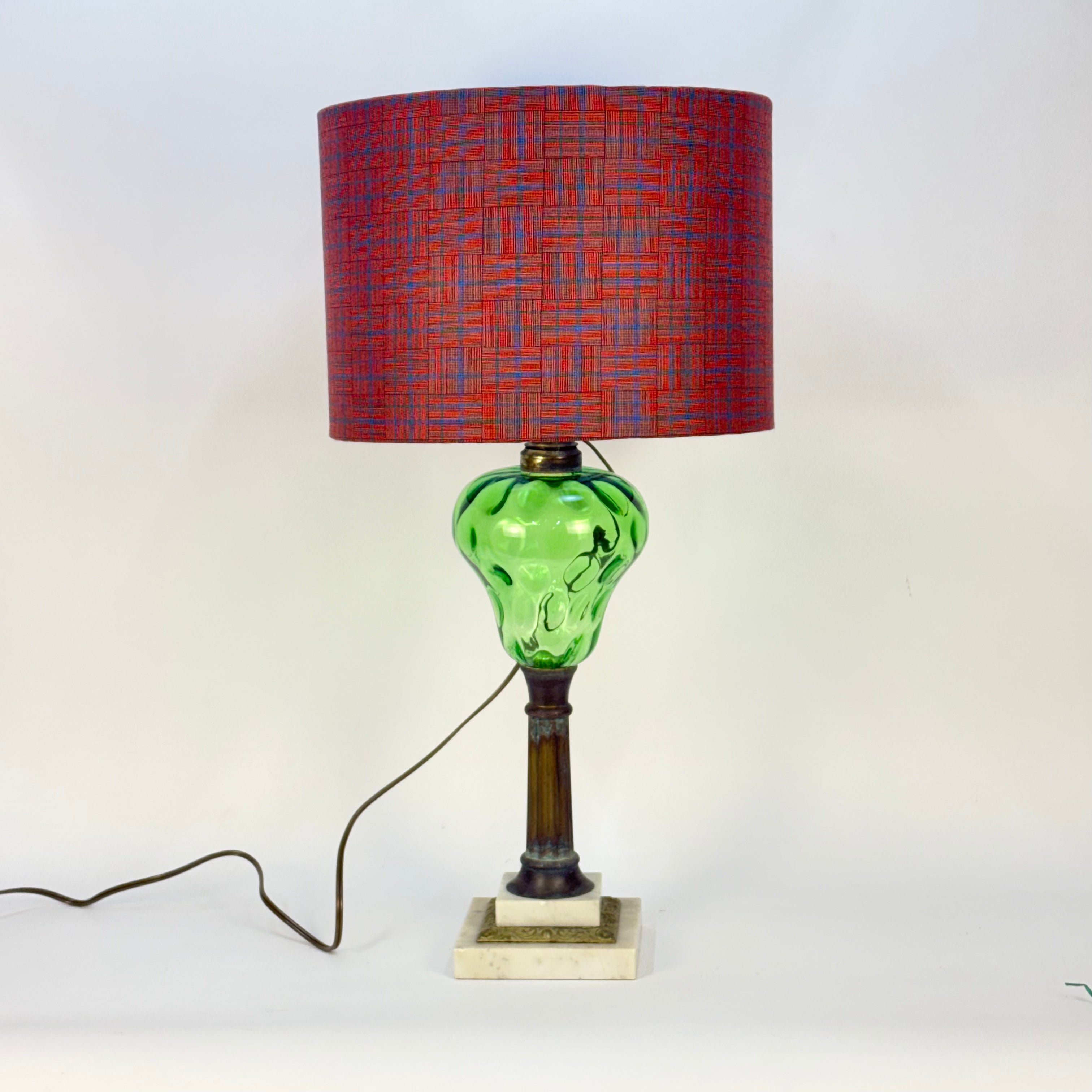 Emerald Green Thumbprint Glass Lamp