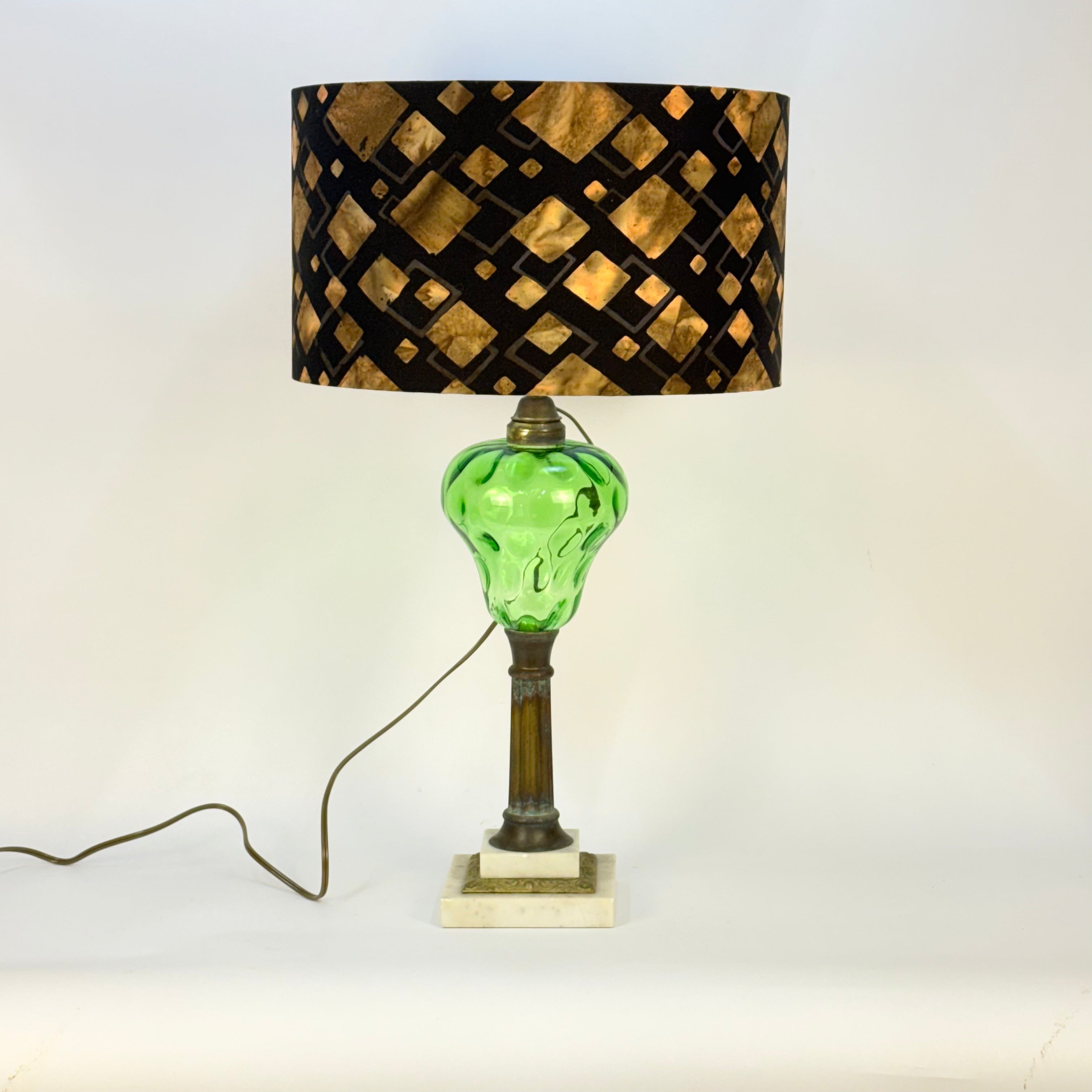 Emerald Green Thumbprint Glass Lamp