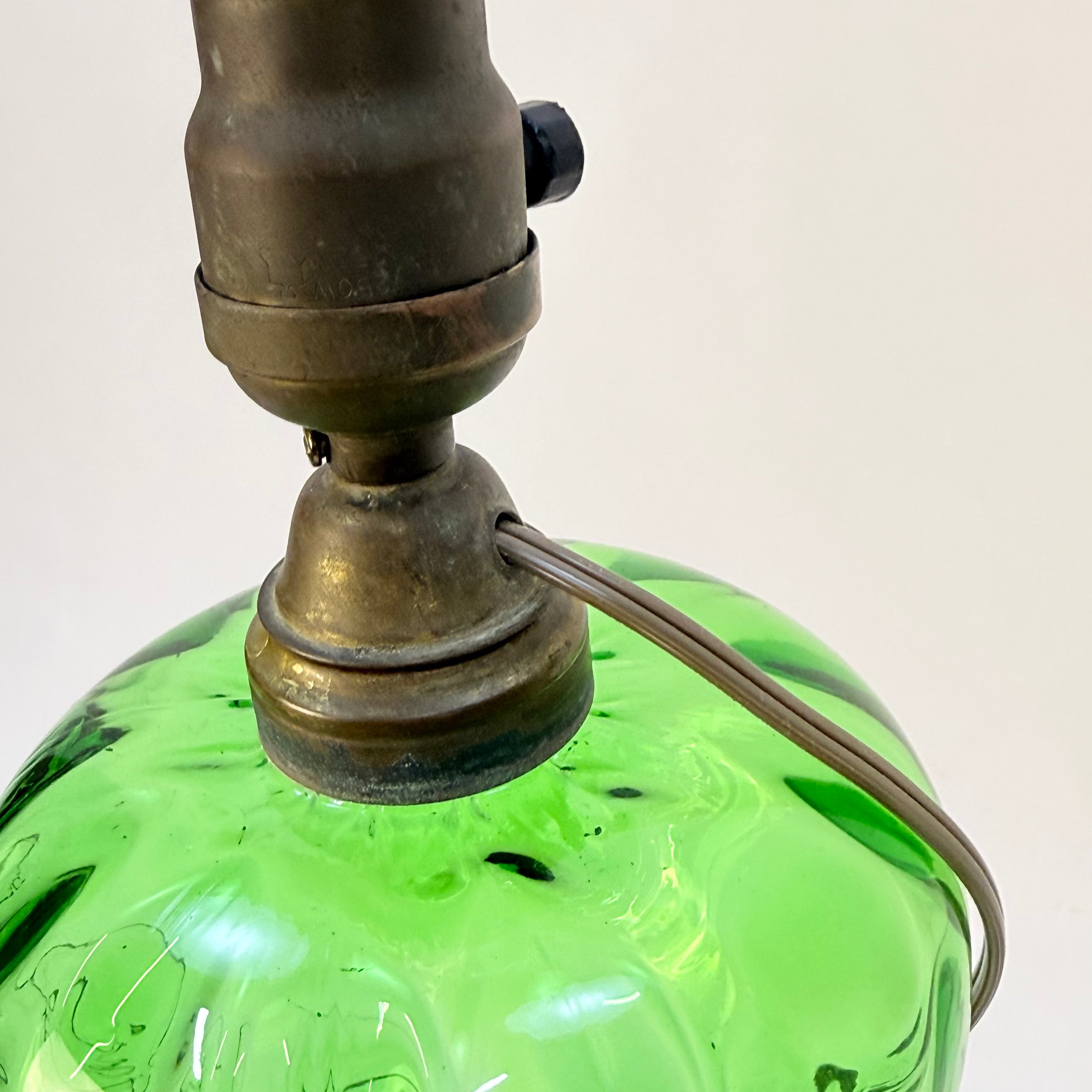 Emerald Green Thumbprint Glass Lamp