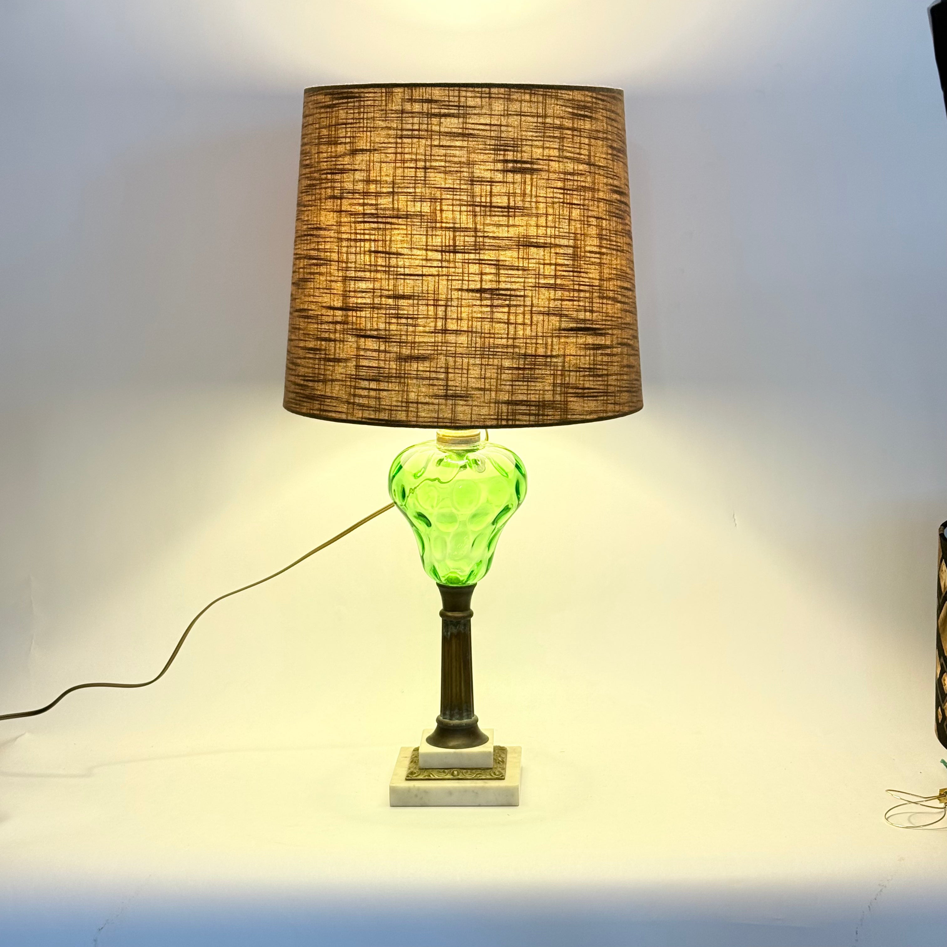 Emerald Green Thumbprint Glass Lamp