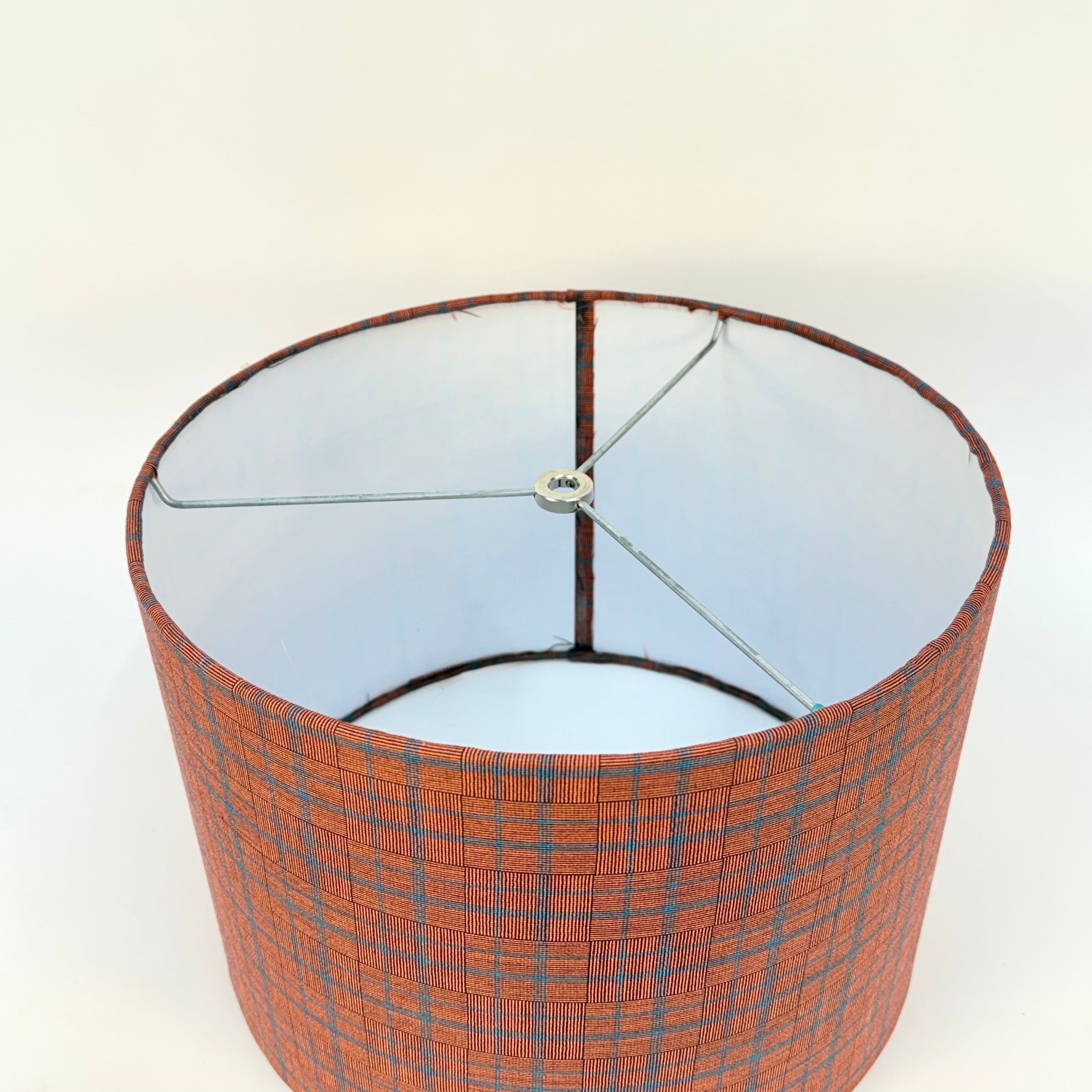 Red Plaid Kimono Silk - 12 inch Drum Shade