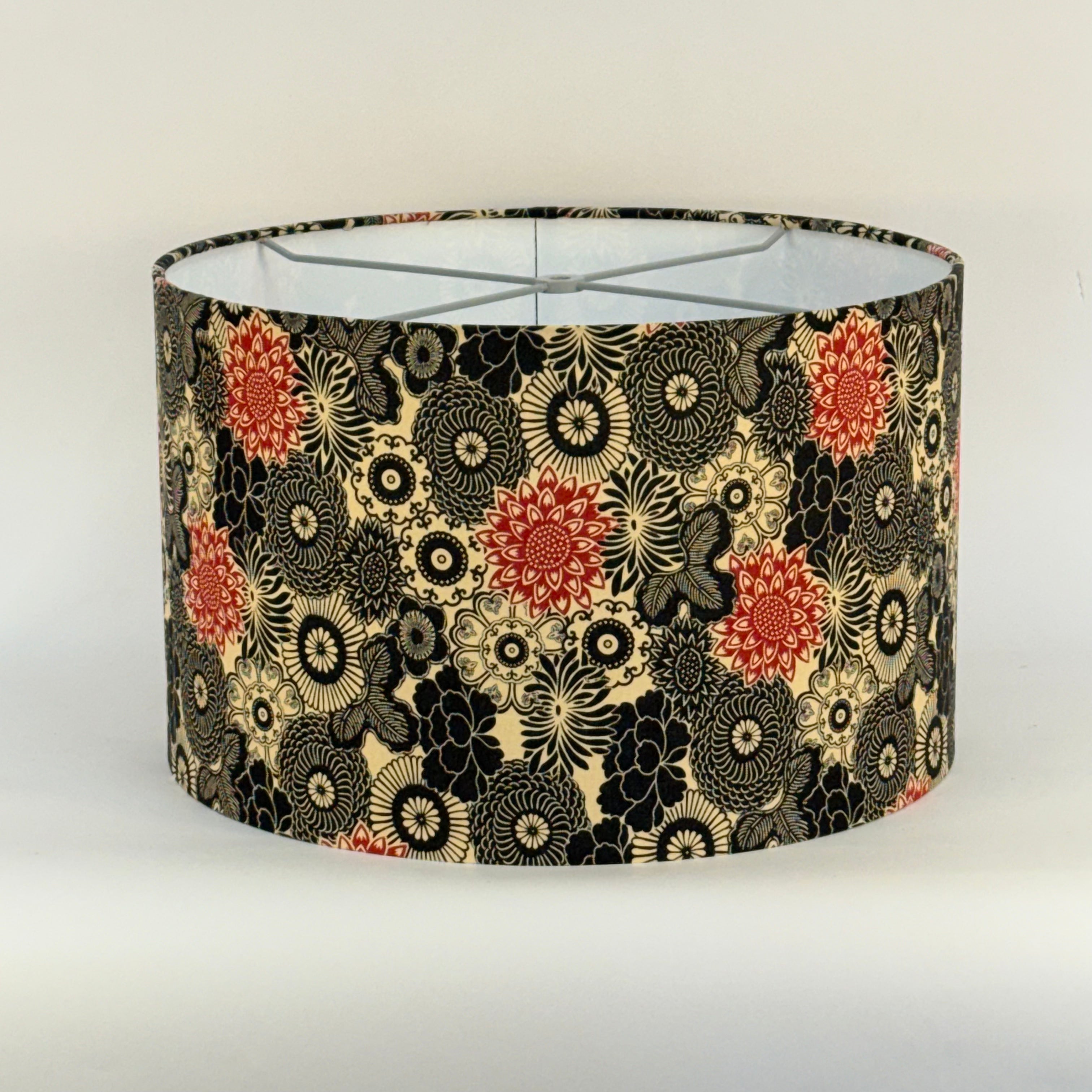Red and Black Retro Floral - 16 inch Drum Shade