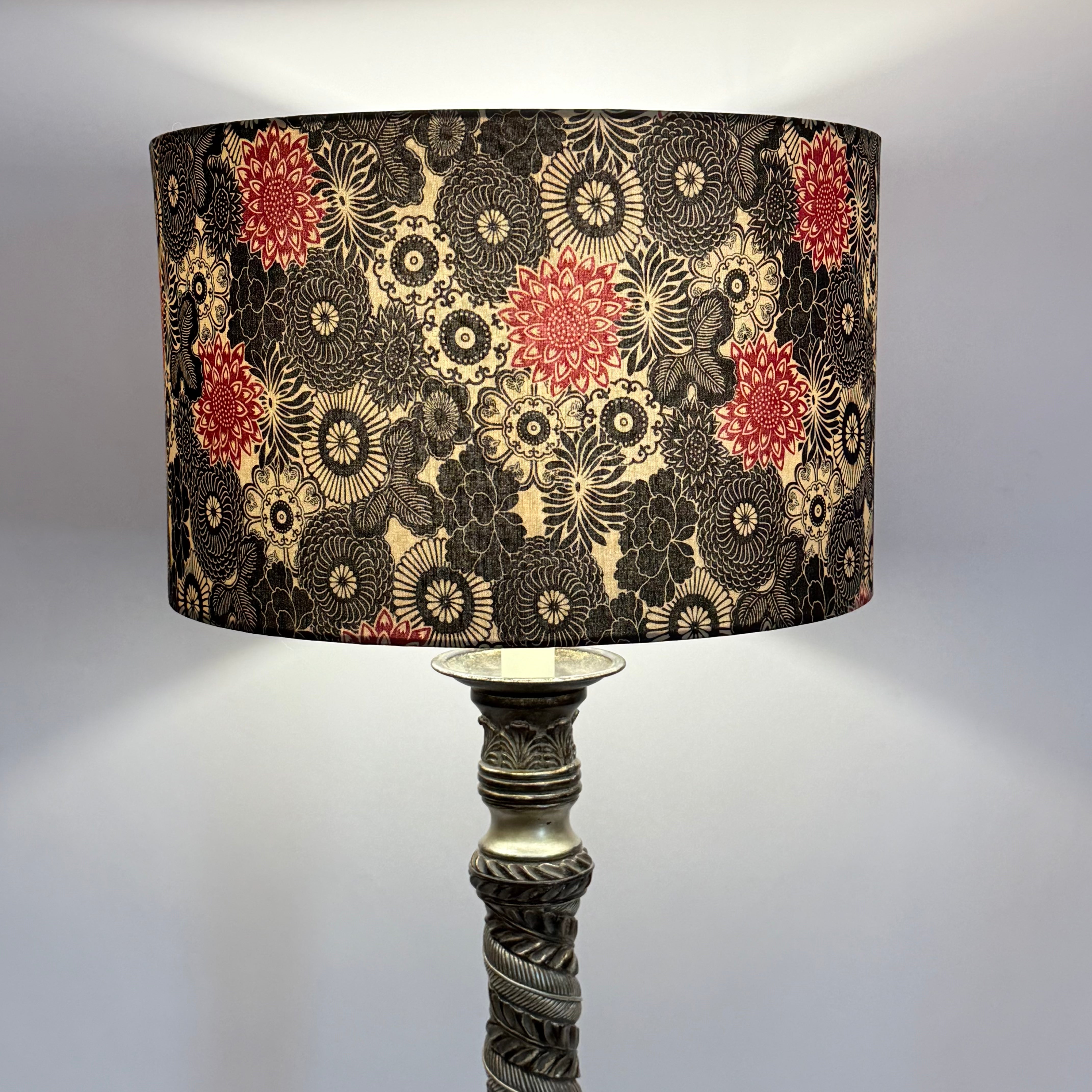 Red and Black Retro Floral - 16 inch Drum Shade