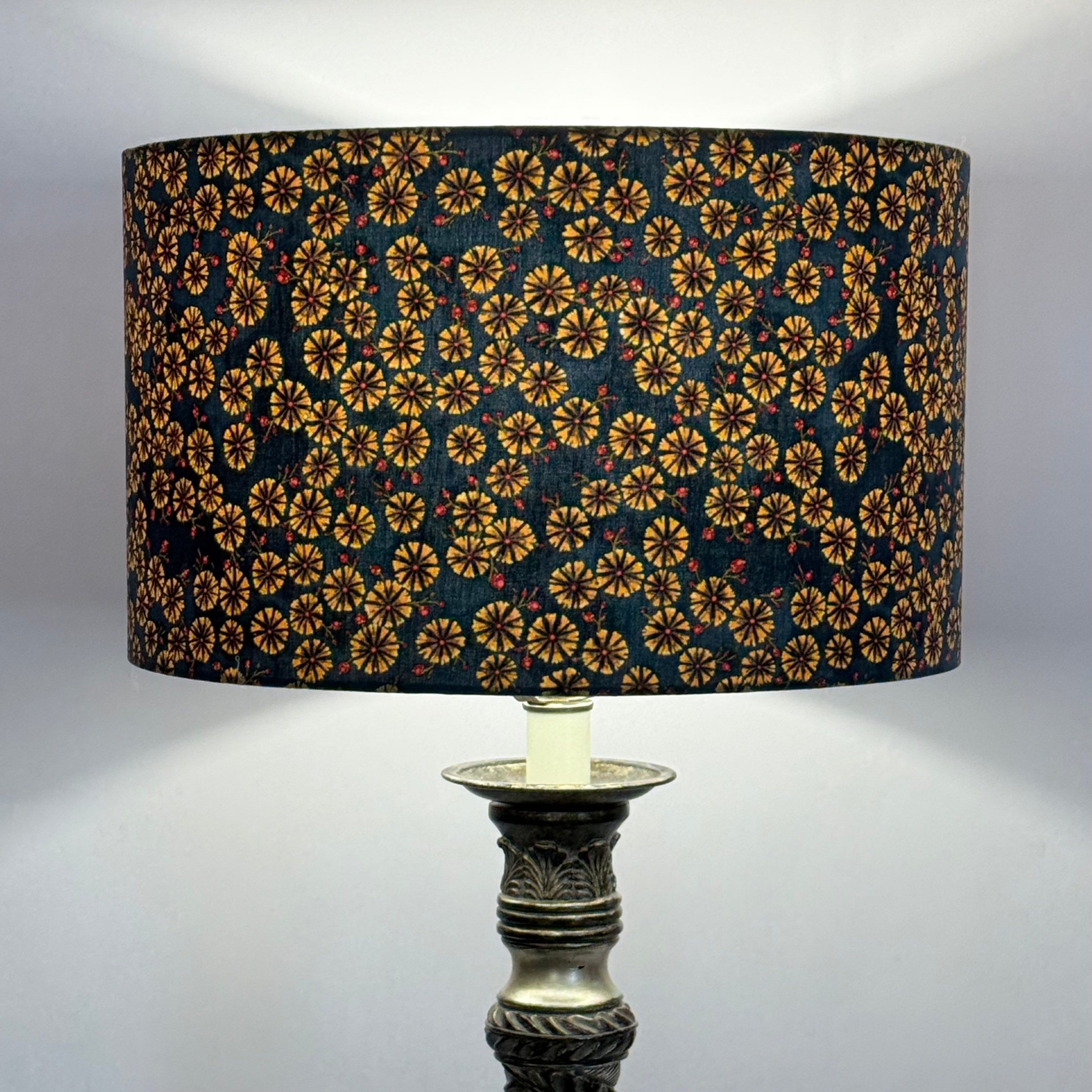 Teal with Yellow Flowers - 16 inch Drum Shade