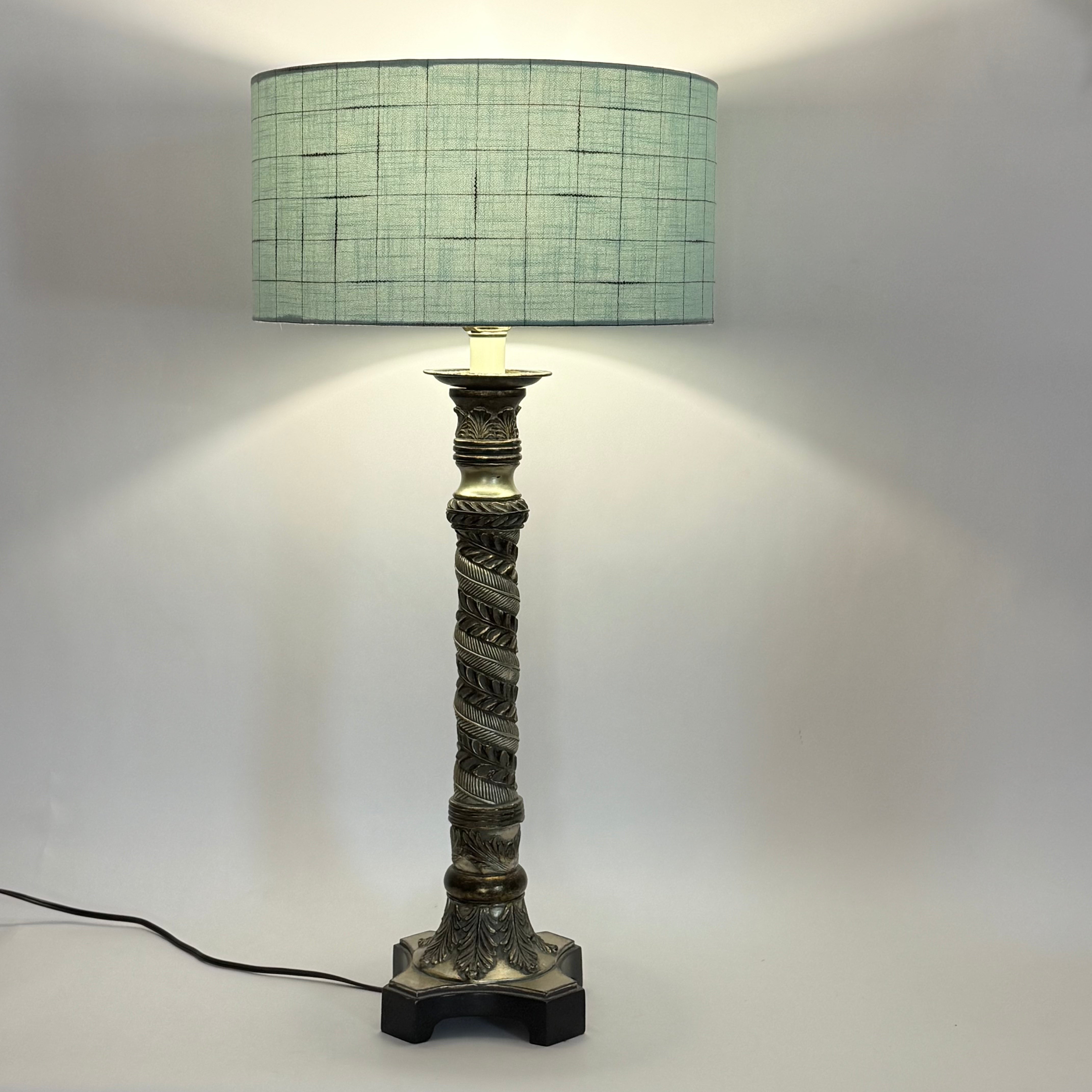 Light Blue Linen with Grid - 16 Inch Drum Shade