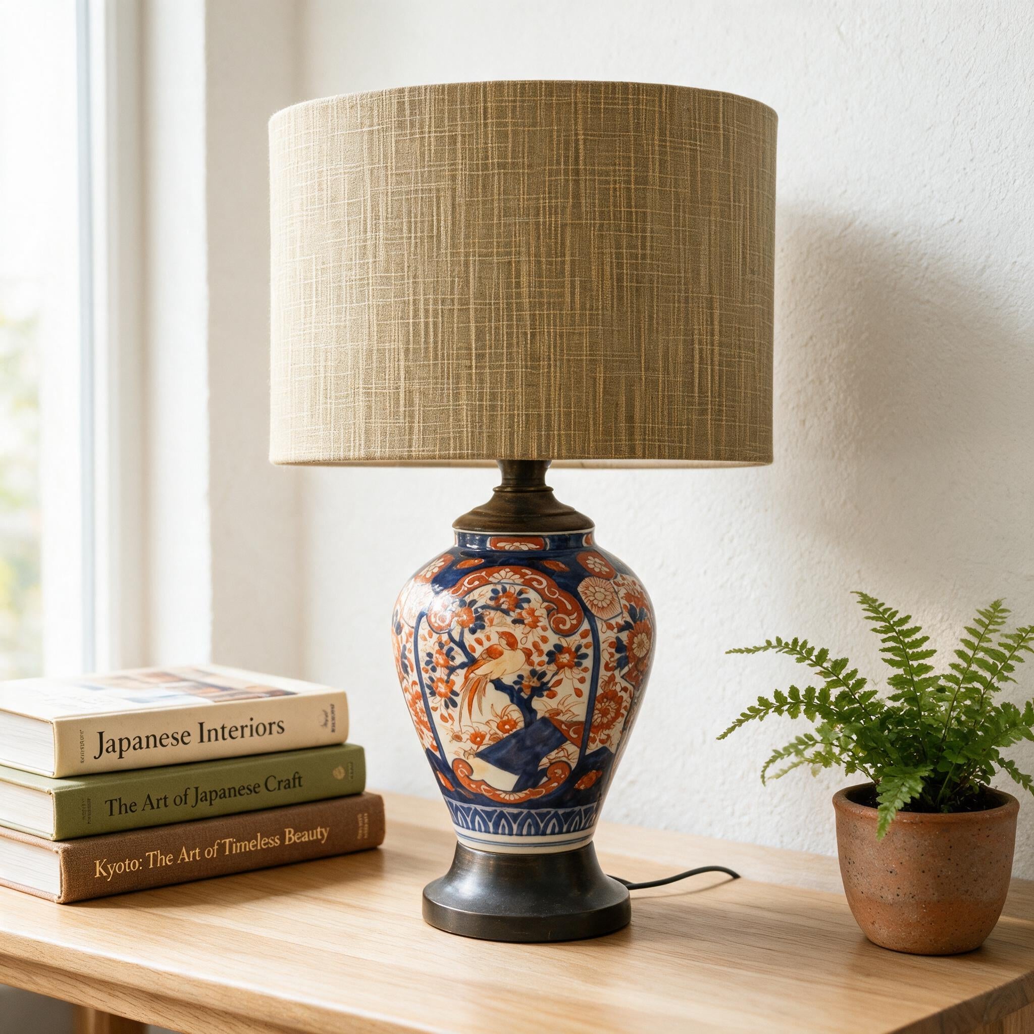 Blue and Orange Vintage Imari Ginger Jar Lamp, Patterned Decorative Home Decor Lamp, Chinoiserie Traditional Vintage Lamp