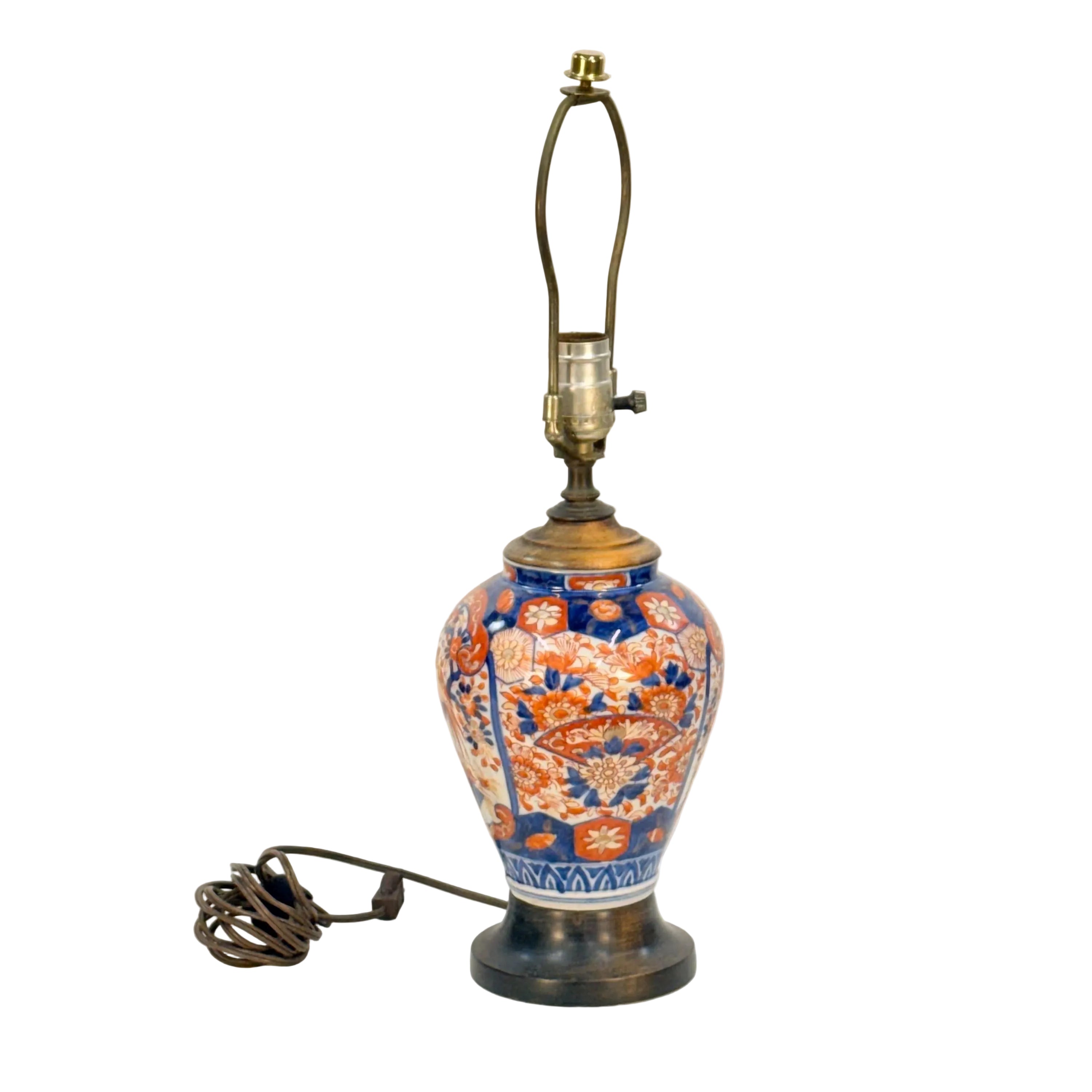 Blue and Orange Vintage Imari Ginger Jar Lamp, Patterned Decorative Home Decor Lamp, Chinoiserie Traditional Vintage Lamp