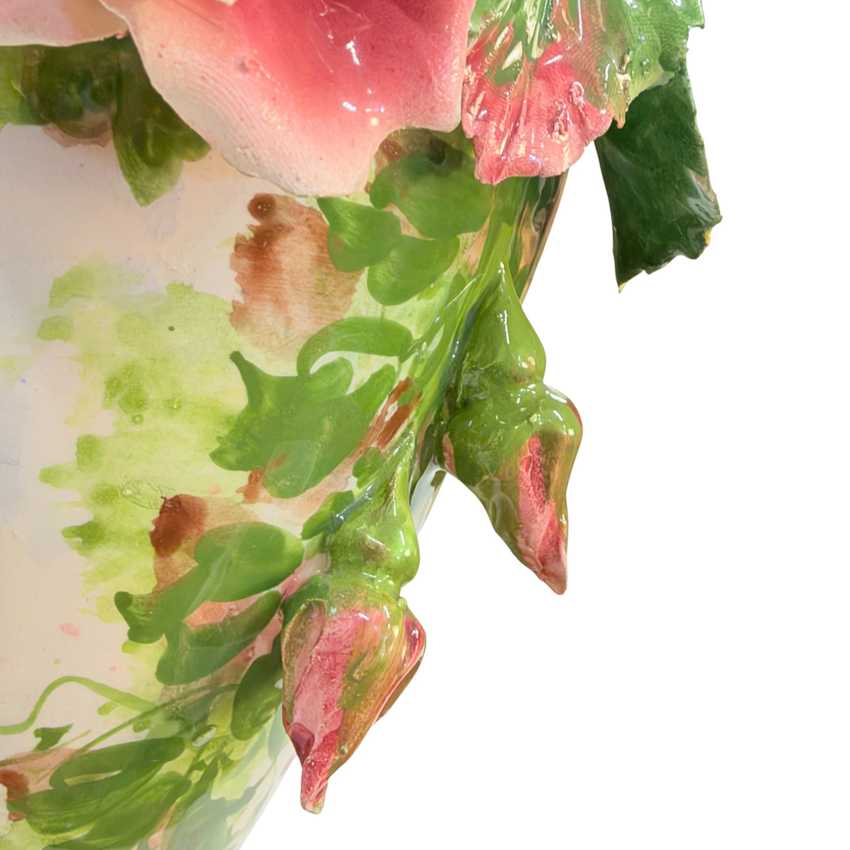 Vintage Italian Porcelain Rose Table Lamp | Capodimonte Style Sculpted Pink Flowers | Made in Italy Floral Urn Lamp
