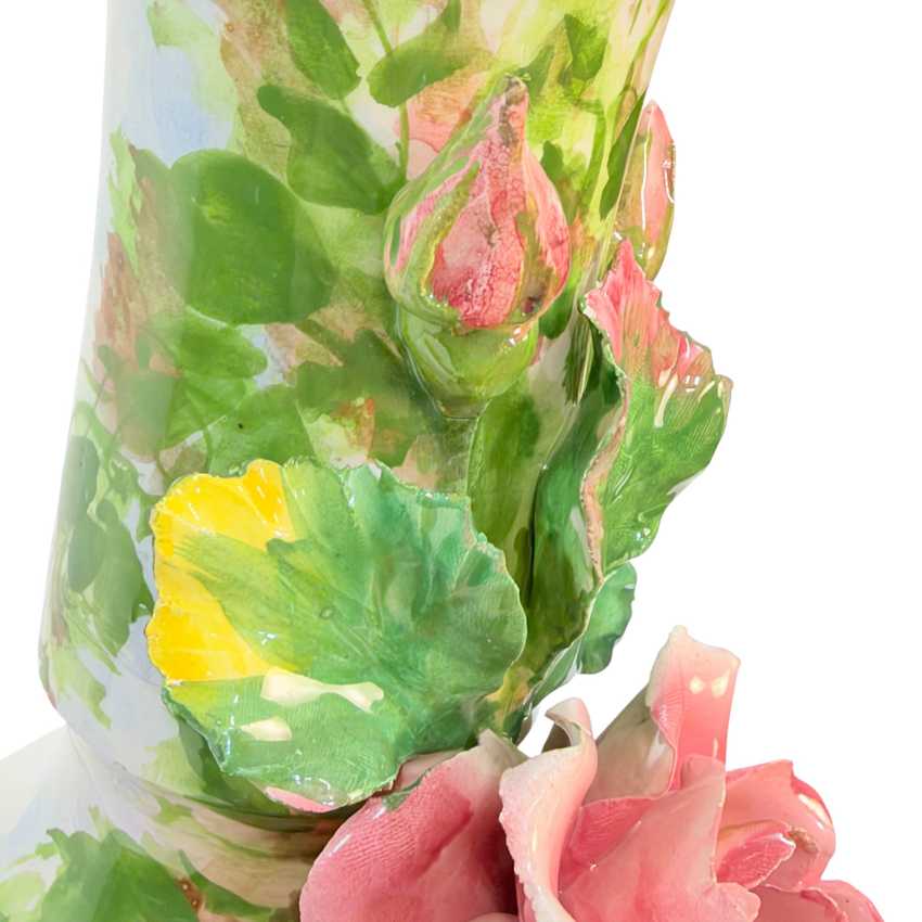 Vintage Italian Porcelain Rose Table Lamp | Capodimonte Style Sculpted Pink Flowers | Made in Italy Floral Urn Lamp