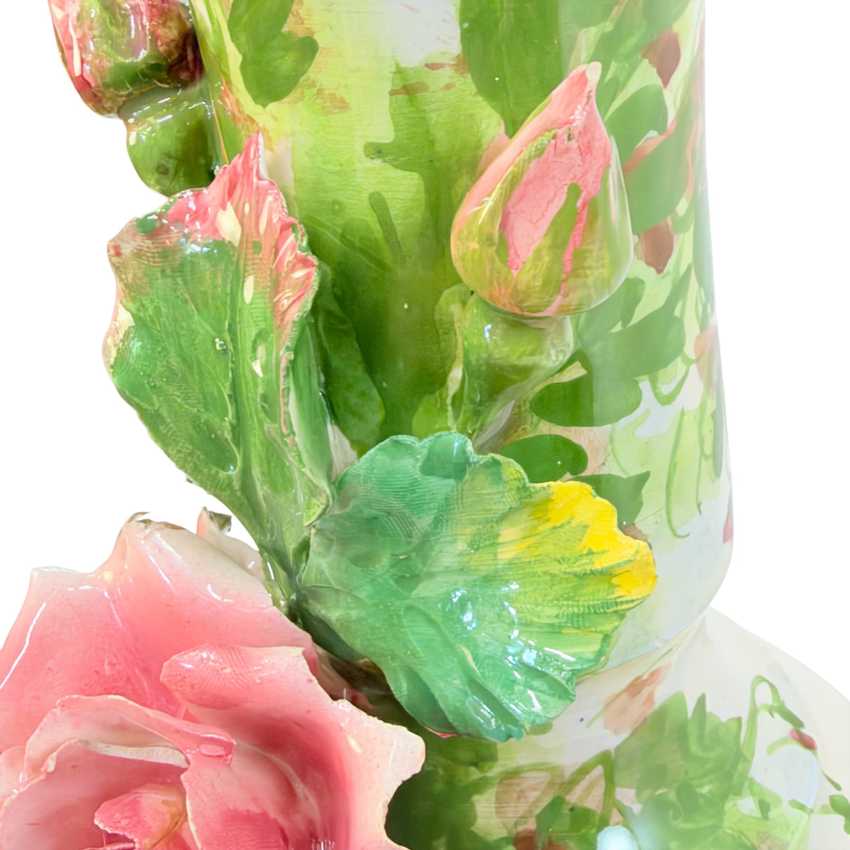 Vintage Italian Porcelain Rose Table Lamp | Capodimonte Style Sculpted Pink Flowers | Made in Italy Floral Urn Lamp