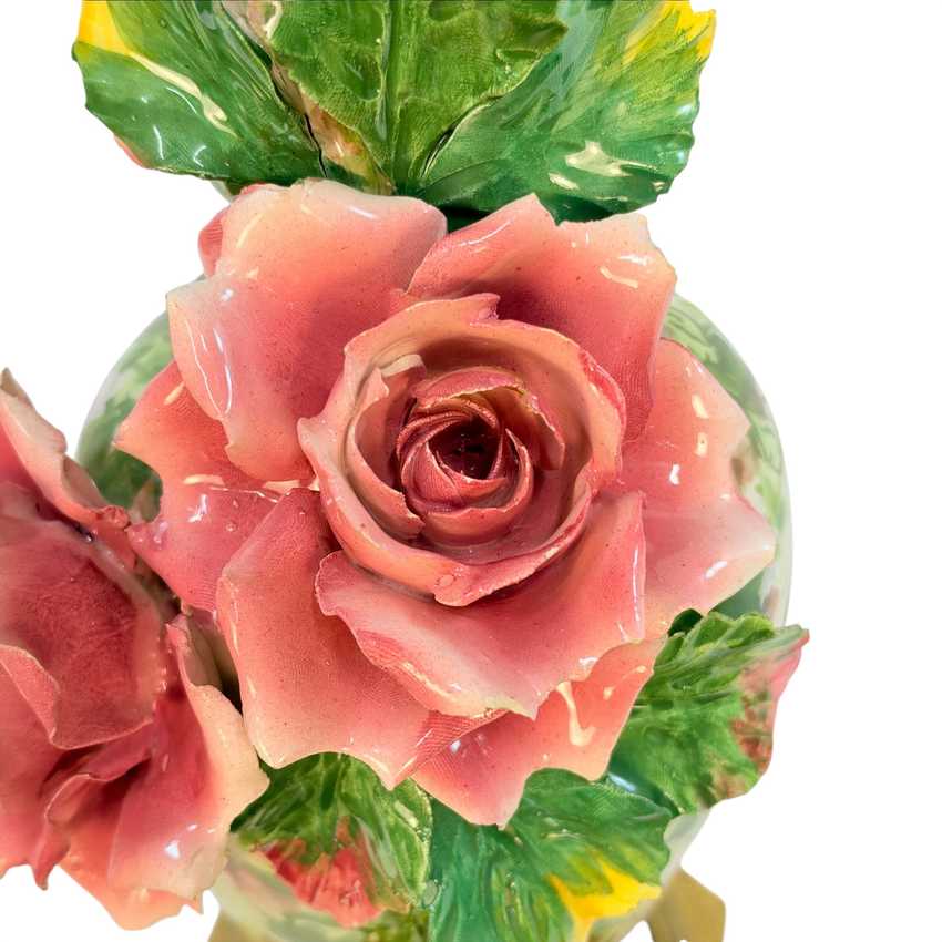 Vintage Italian Porcelain Rose Table Lamp | Capodimonte Style Sculpted Pink Flowers | Made in Italy Floral Urn Lamp