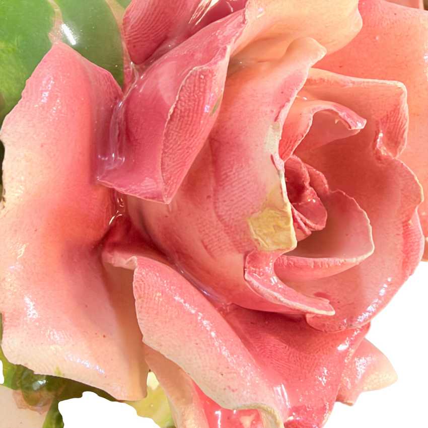 Vintage Italian Porcelain Rose Table Lamp | Capodimonte Style Sculpted Pink Flowers | Made in Italy Floral Urn Lamp