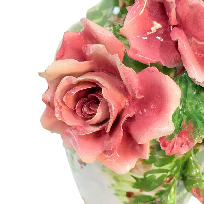 Vintage Italian Porcelain Rose Table Lamp | Capodimonte Style Sculpted Pink Flowers | Made in Italy Floral Urn Lamp