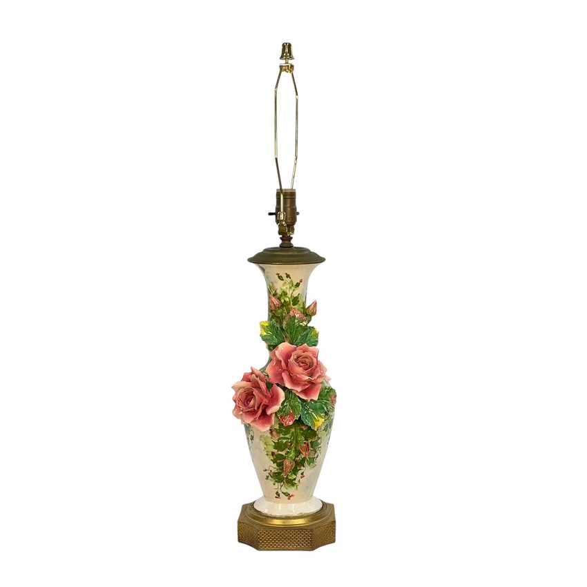 Vintage Italian Porcelain Rose Table Lamp | Capodimonte Style Sculpted Pink Flowers | Made in Italy Floral Urn Lamp