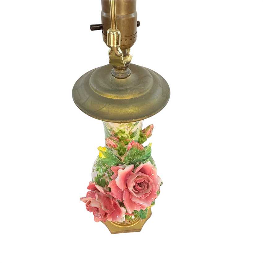 Vintage Italian Porcelain Rose Table Lamp | Capodimonte Style Sculpted Pink Flowers | Made in Italy Floral Urn Lamp