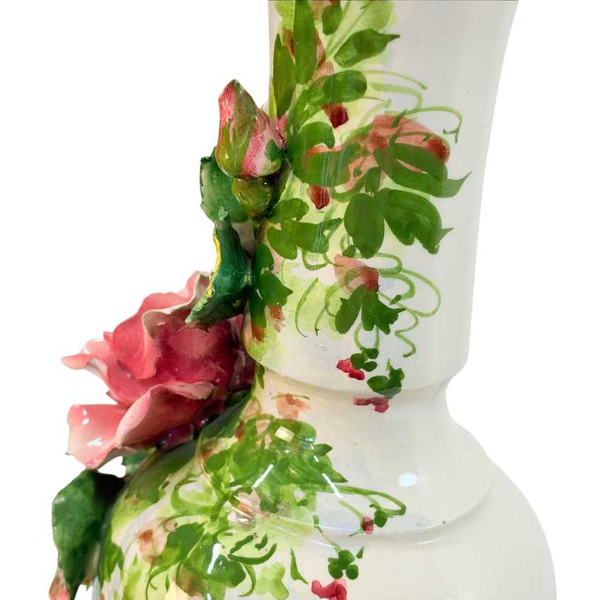 Vintage Italian Porcelain Rose Table Lamp | Capodimonte Style Sculpted Pink Flowers | Made in Italy Floral Urn Lamp