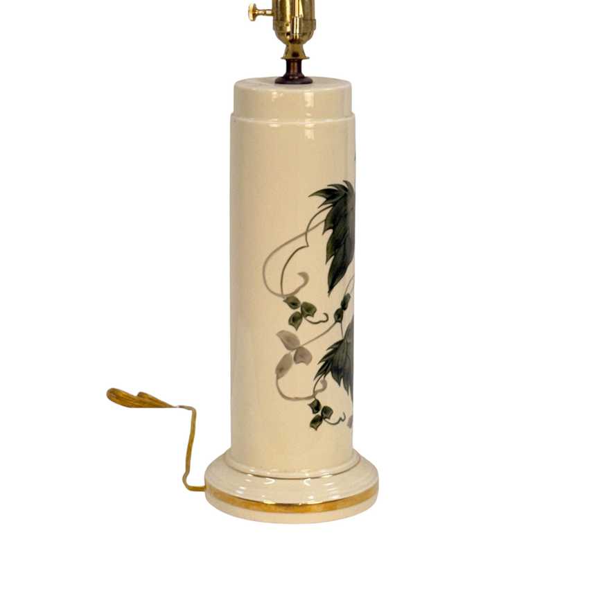 Vintage Hand Painted Ivy Ceramic Table Lamp Signed Viky 24.75" Botanical Lamp