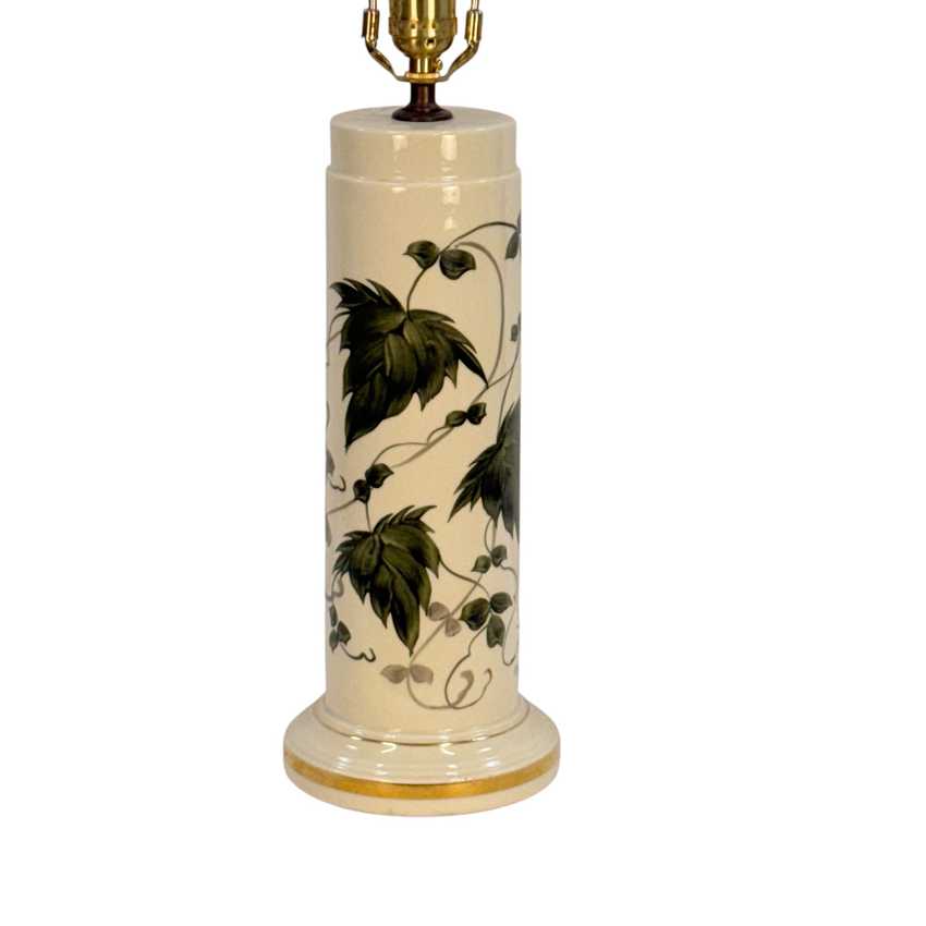 Vintage Hand Painted Ivy Ceramic Table Lamp Signed Viky 24.75" Botanical Lamp