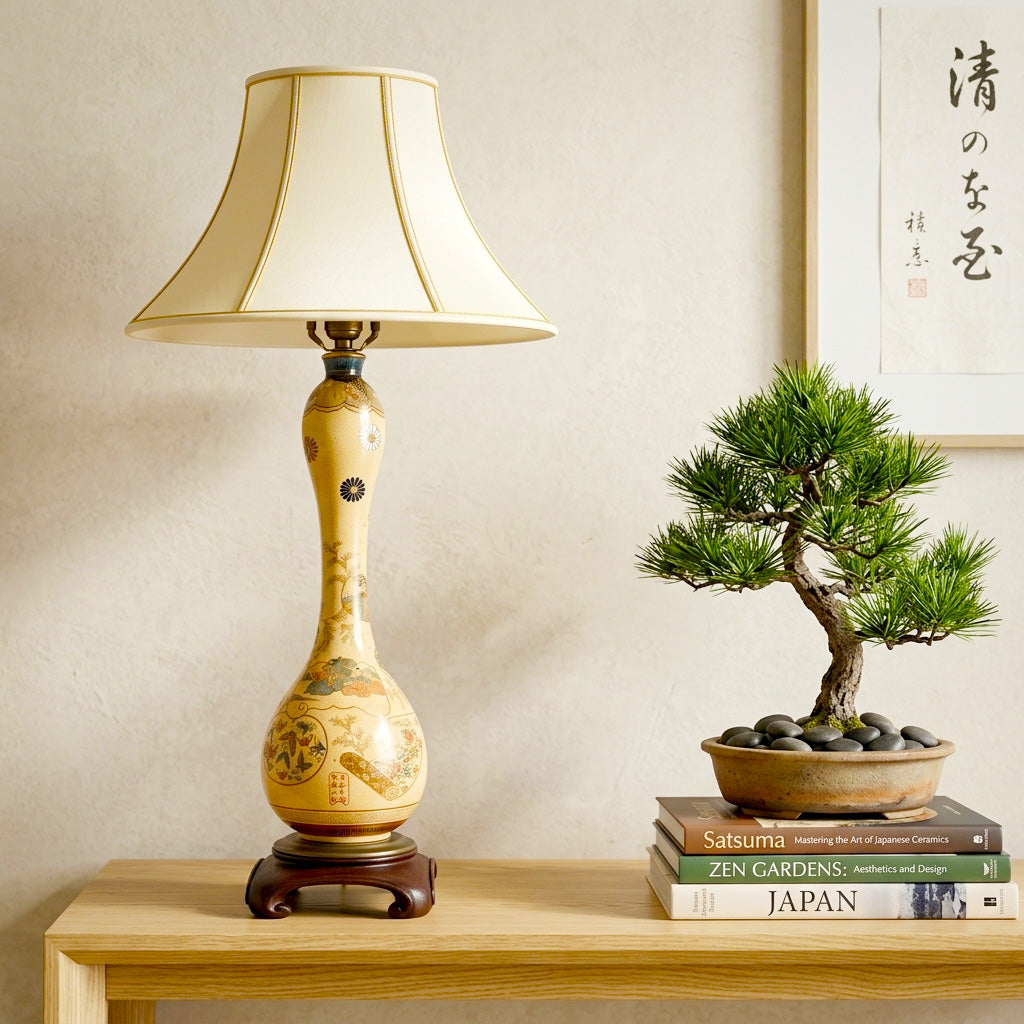 Small Ceramic Japanese Gourd Lamp, Mini Table Lamp, Asian Gourd Lamp