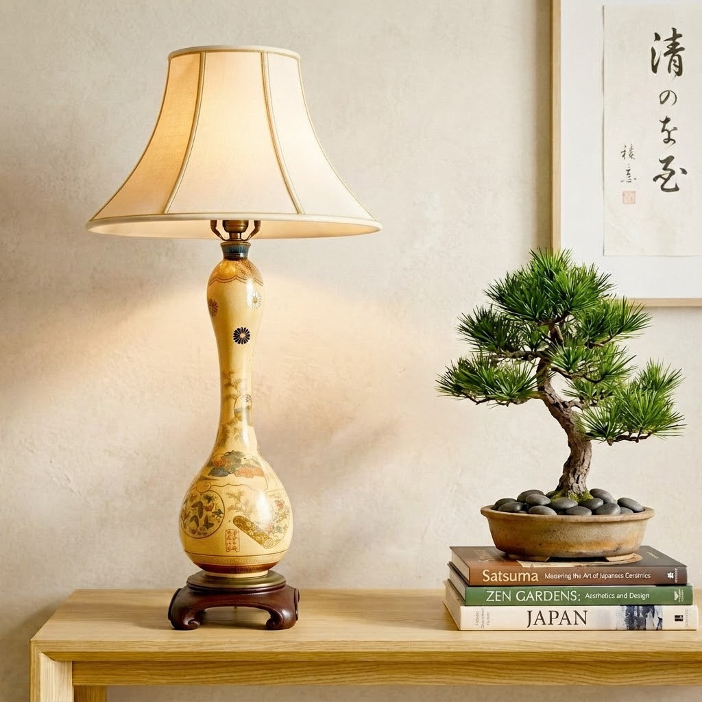 Small Ceramic Japanese Gourd Lamp, Mini Table Lamp, Asian Gourd Lamp