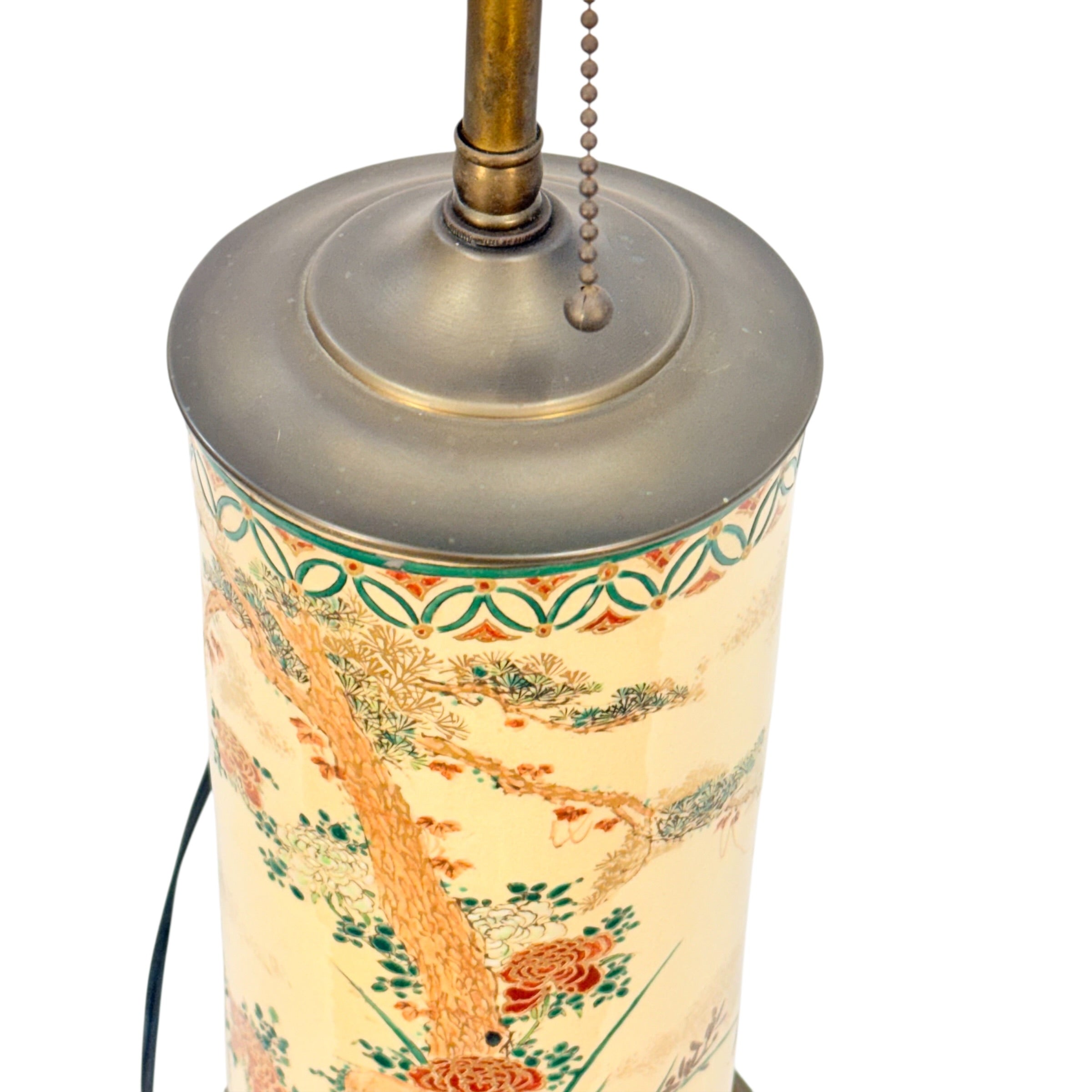 Hand Painted Japanese Decorative Cylinder Vase Lamp, Tabletop Table Lamp, Accent Floral Painted Vase Lamp