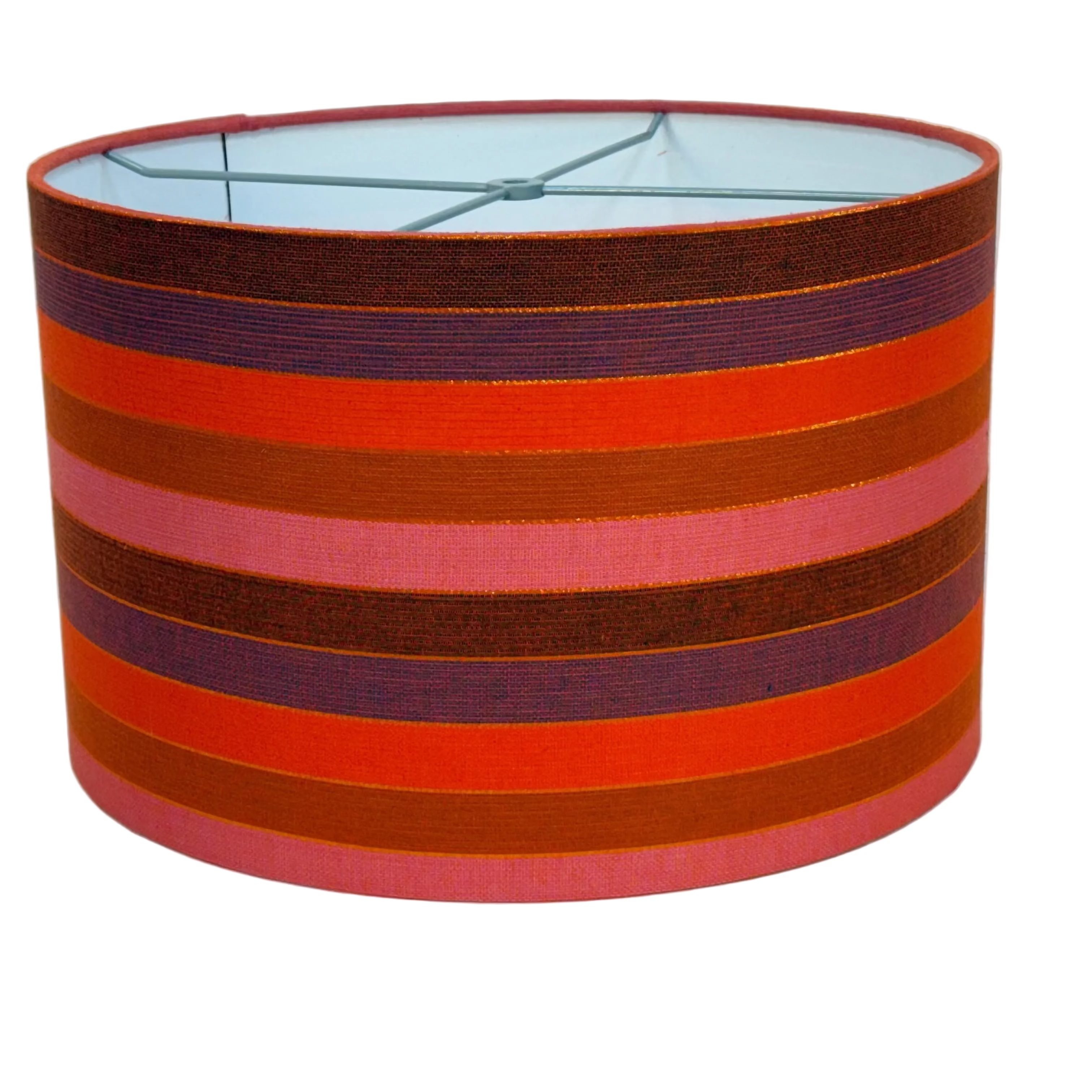 Lampshade with colorful striped pattern on a white background