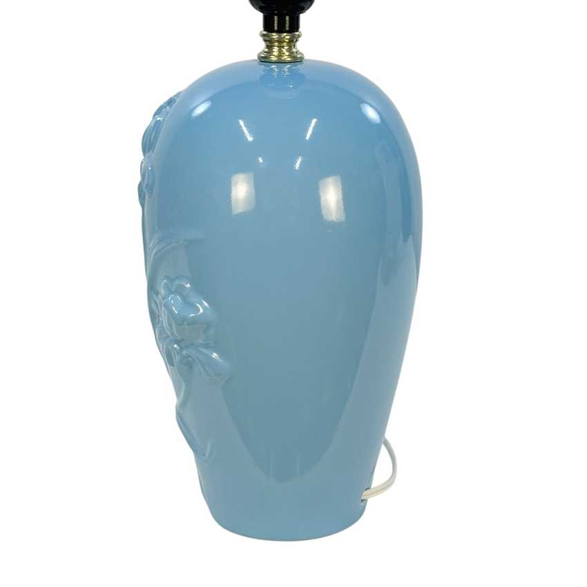 Vintage Light Blue Floral Ceramic Table Lamp, Raised Iris Ginger Jar Lamp, 19.25 Inch Accent Lamp, Grandmillennial Chinoiserie Lighting