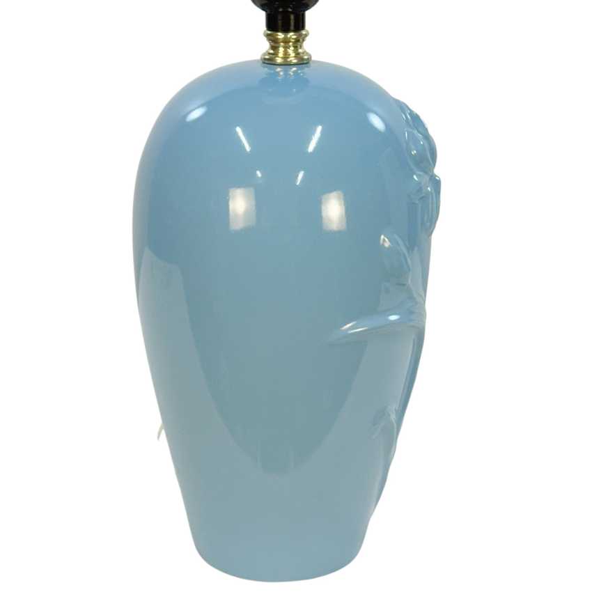 Vintage Light Blue Floral Ceramic Table Lamp, Raised Iris Ginger Jar Lamp, 19.25 Inch Accent Lamp, Grandmillennial Chinoiserie Lighting