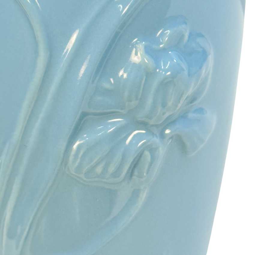 Vintage Light Blue Floral Ceramic Table Lamp, Raised Iris Ginger Jar Lamp, 19.25 Inch Accent Lamp, Grandmillennial Chinoiserie Lighting