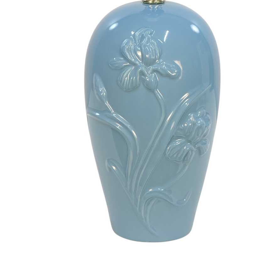 Vintage Light Blue Floral Ceramic Table Lamp, Raised Iris Ginger Jar Lamp, 19.25 Inch Accent Lamp, Grandmillennial Chinoiserie Lighting