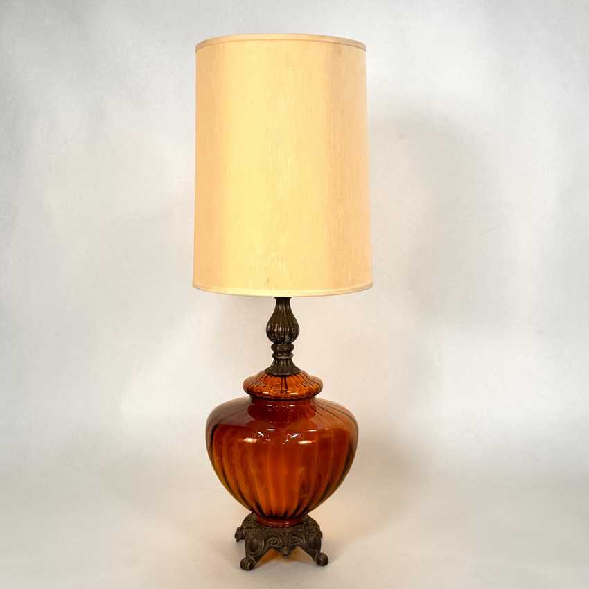 Large Amber Glass Mid Century Lamp, Hollywood Regency Vintage Lamp, Vintage Table Amber Lamp