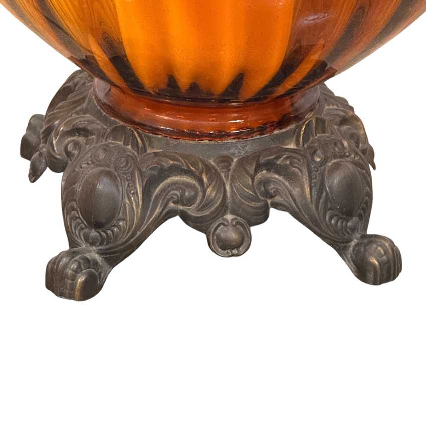 Large Amber Glass Mid Century Lamp, Hollywood Regency Vintage Lamp, Vintage Table Amber Lamp
