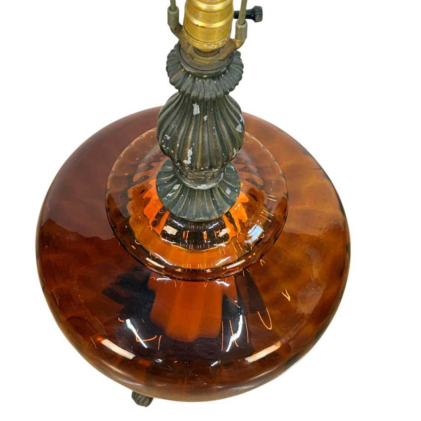 Large Amber Glass Mid Century Lamp, Hollywood Regency Vintage Lamp, Vintage Table Amber Lamp