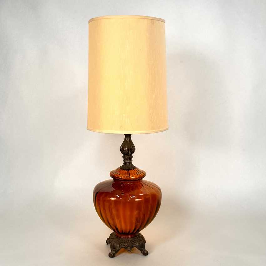 Large Amber Glass Mid Century Lamp, Hollywood Regency Vintage Lamp, Vintage Table Amber Lamp